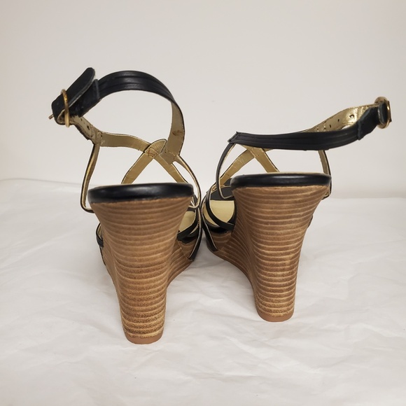 Seychelles Kick up your heels wedge black tan strappy ankle strap open toe 8.5 - Picture 4 of 7